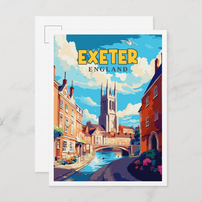 Exeter England vintage travel illustration Postcard (Front/Back)