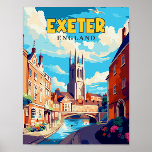 Exeter England vintage travel illustration Poster