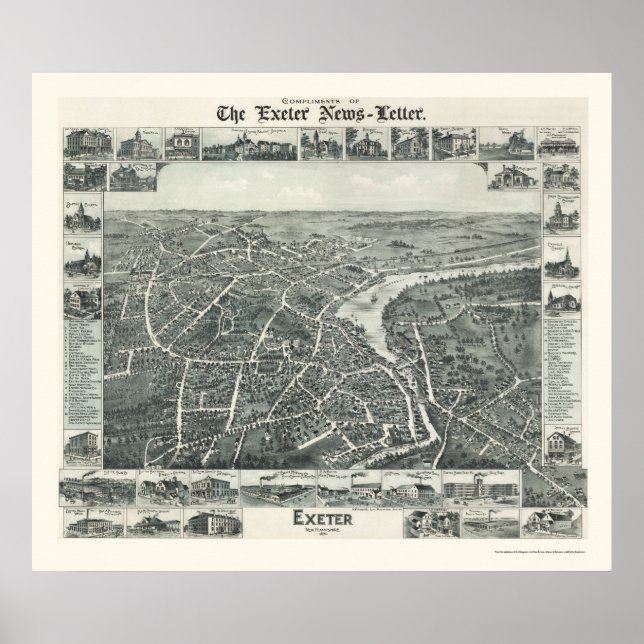 Exeter, NH Panoramic Map - 1896 Poster (Front)