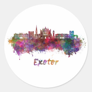 Exeter skyline in watercolor classic round sticker
