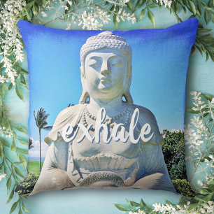 “Exhale” Quote Hawaii White Buddha Photo Cushion