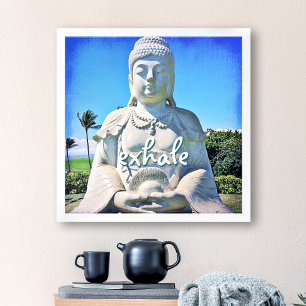 “Exhale” Quote Peaceful Hawaii White Buddha Photo Poster