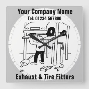 Exhaust & Tire Fitters Square Wall Clock