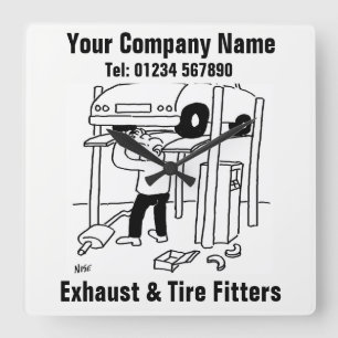 Exhaust & Tire Fitters Square Wall Clock