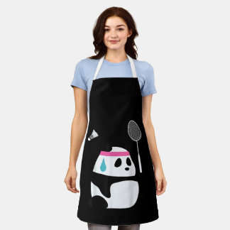 Exhausted badminton panda funny cute apron
