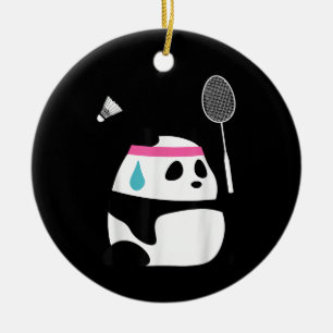 Exhausted badminton panda funny cute ceramic tree decoration