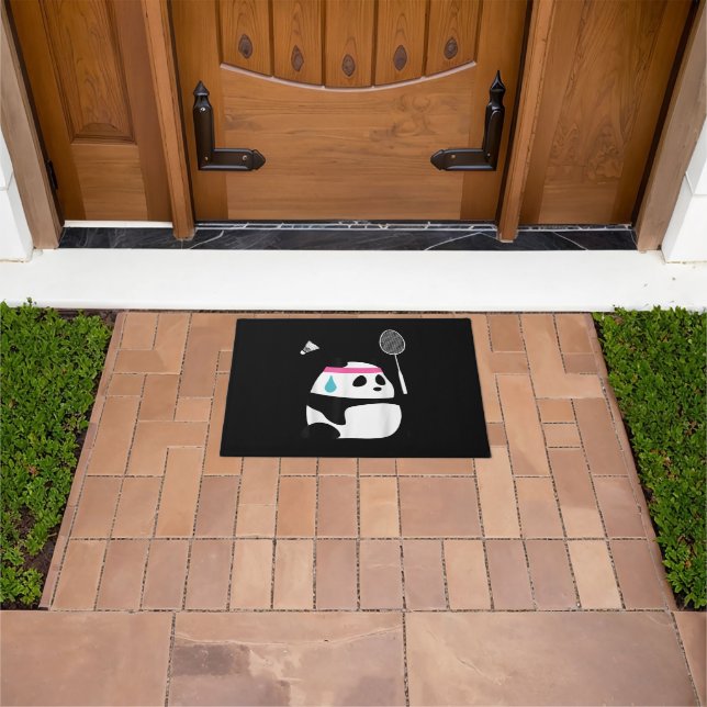 Exhausted badminton panda funny cute doormat (Outdoor)