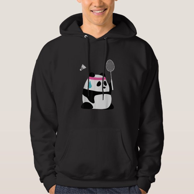 Exhausted badminton panda funny cute hoodie (Front)