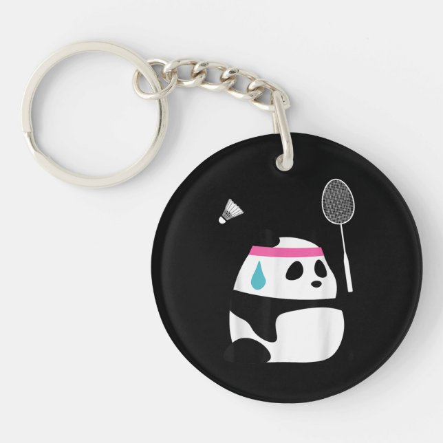 Exhausted badminton panda funny cute key ring (Front)