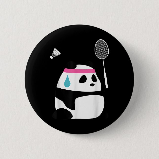 Exhausted Badminton Panda - Funny Cute Shuttle Ani 6 Cm Round Badge (Front)