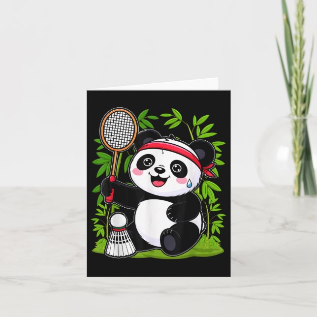 Exhausted Badminton Panda - Funny Cute Shuttle Ani Card (Front)