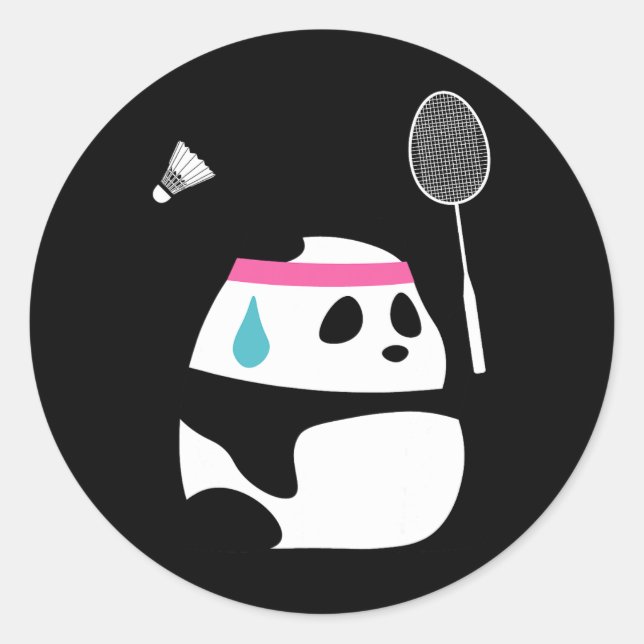 Exhausted Badminton Panda - Funny Cute Shuttle Ani Classic Round Sticker (Front)