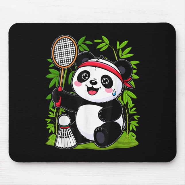 Exhausted Badminton Panda - Funny Cute Shuttle Ani Mouse Mat (Front)