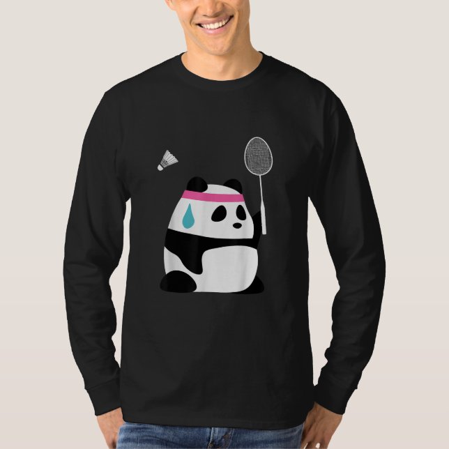 Exhausted badminton panda funny cute T-Shirt (Front)
