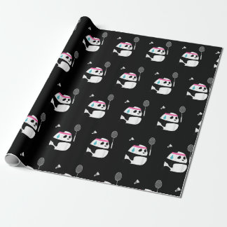 Exhausted badminton panda funny cute wrapping paper