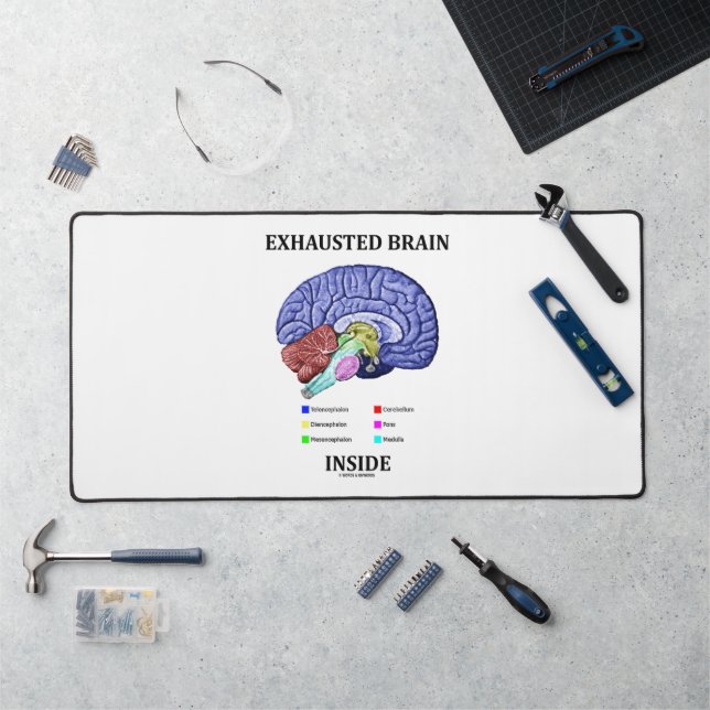 Exhausted Brain Inside Anatomical Brain Humour Desk Mat (Workstation)