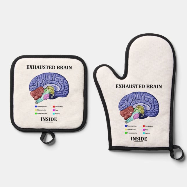 Exhausted Brain Inside Anatomical Brain Humour Oven Mitt & Pot Holder Set (Front)