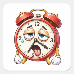 Exhausted Cartoon Alarm Clock Sticker