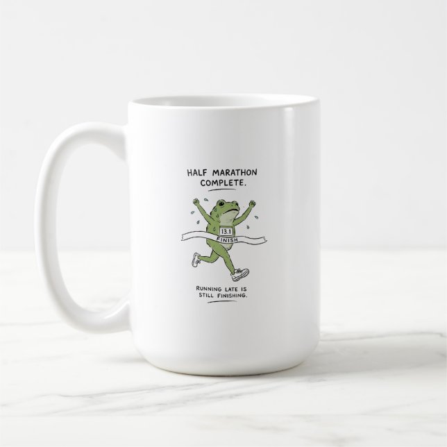 Exhausted Frog Half Marathon Finisher Funny Runnin Coffee Mug (Left)
