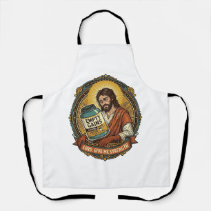 Exhausted Jesus Empty Protein Powder Tub Gym Humou Apron