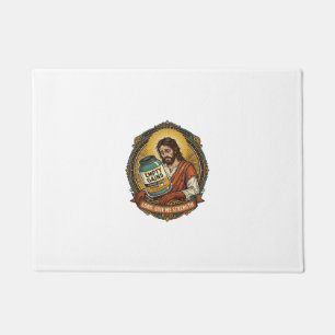 Exhausted Jesus Empty Protein Powder Tub Gym Humou Doormat