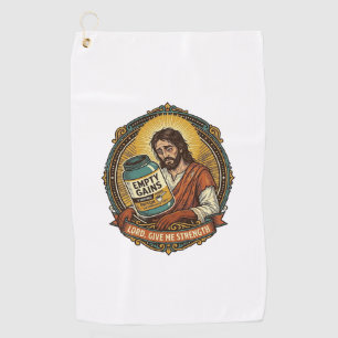 Exhausted Jesus Empty Protein Powder Tub Gym Humou Golf Towel