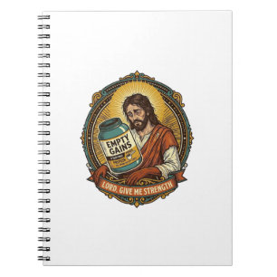 Exhausted Jesus Empty Protein Powder Tub Gym Humou Notebook