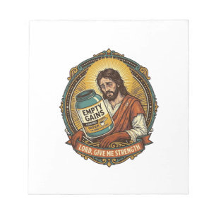 Exhausted Jesus Empty Protein Powder Tub Gym Humou Notepad