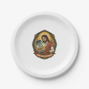 Exhausted Jesus Empty Protein Powder Tub Gym Humou Paper Plate