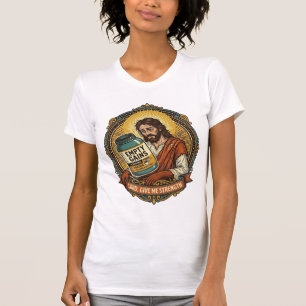 Exhausted Jesus Empty Protein Powder Tub Gym Humou T-Shirt