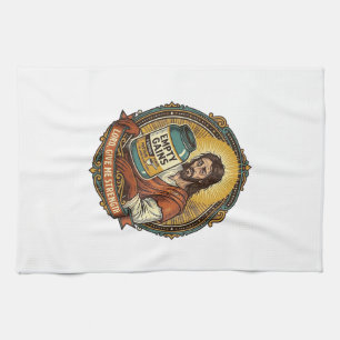 Exhausted Jesus Empty Protein Powder Tub Gym Humou Tea Towel