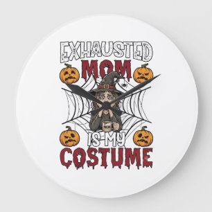 Exhausted Mum Is Costume Halloween Witch Coffee Pu Large Clock