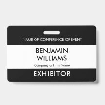 Exhibitor Name Badge QR Black White Logo ID Event