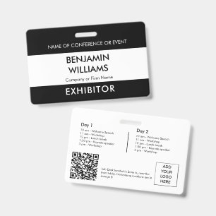 Exhibitor Name Badge QR Black White Logo ID Event