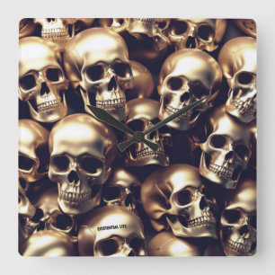 EXISTENTIAL LITE Gold Skulls Wall Clock