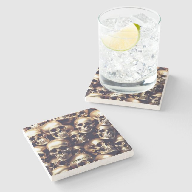 EXISTENTIAL LITE Gold Skulls Watch Stone Coaster (Side)