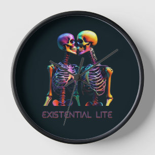 EXISTENTIAL LITE Kissing Skeletons Clock