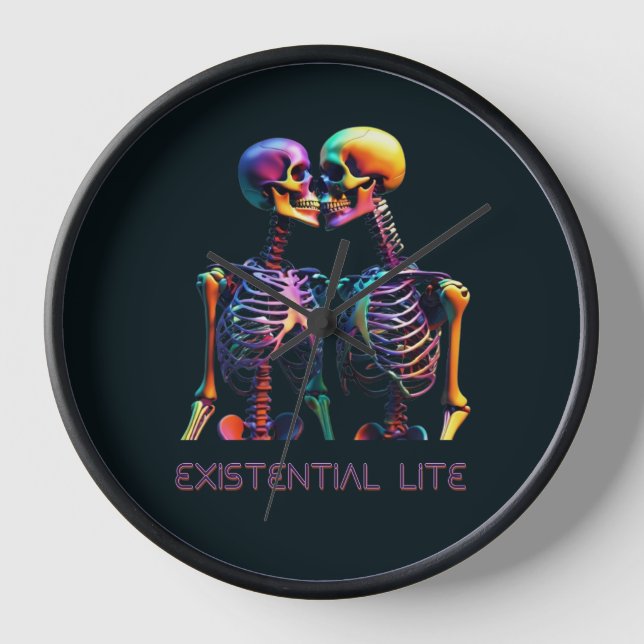 EXISTENTIAL LITE Kissing Skeletons Clock (Front)