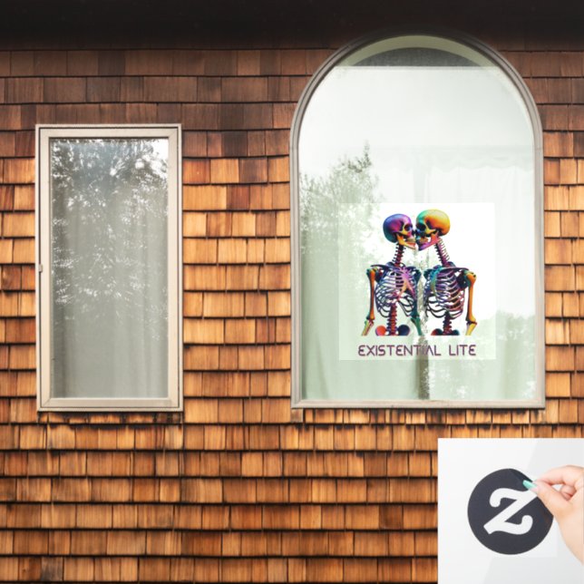 EXISTENTIAL LITE Kissing Skeletons Transparent Window Cling (Home Window)