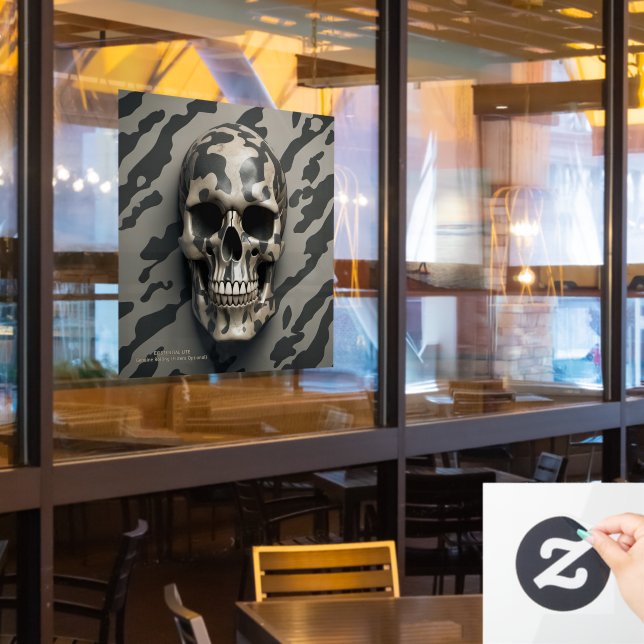 EXISTENTIAL LITE Memento Mori Camo Skull  Window Cling (Restaurant Window)