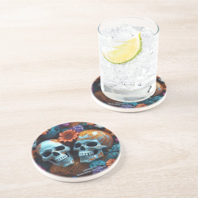 EXISTENTIAL LITE Memento Mori Lovers Skulls  Coaster (Side)