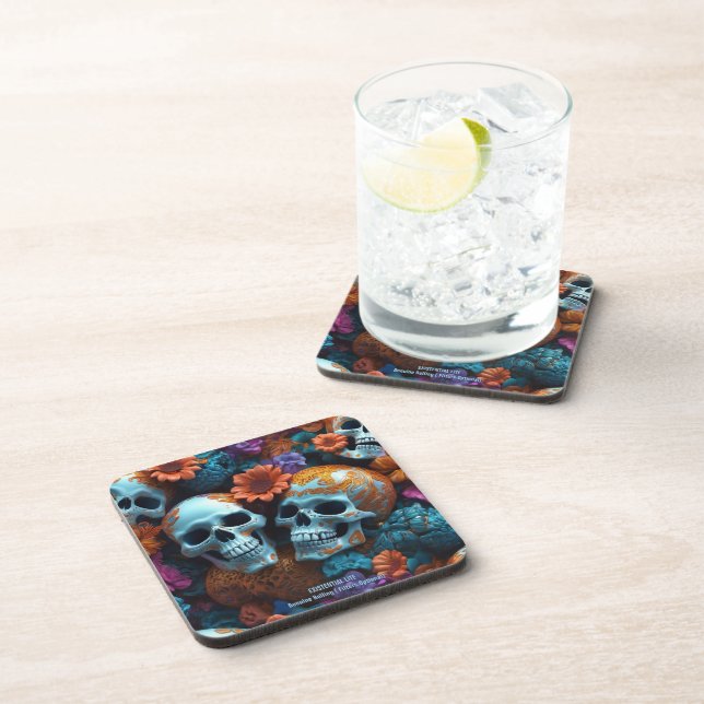 EXISTENTIAL LITE Memento Mori Lovers Skulls Set 6 Coaster (Right Side)