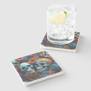 EXISTENTIAL LITE Memento Mori Lovers Skulls  Stone Coaster