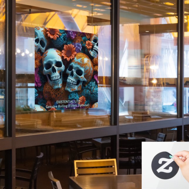 EXISTENTIAL LITE Memento Mori Lovers Skulls Window Cling (Restaurant Window)