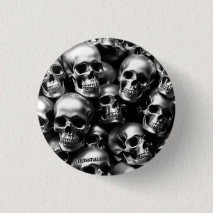 EXISTENTIAL LITE Silver Skulls Pin Button Badge