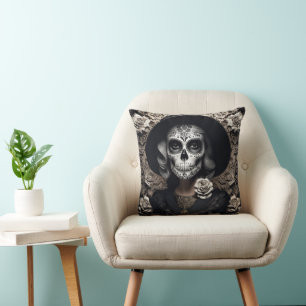 EXISTENTIAL LITE Vintage Femme Skull Portrait 3 Cushion