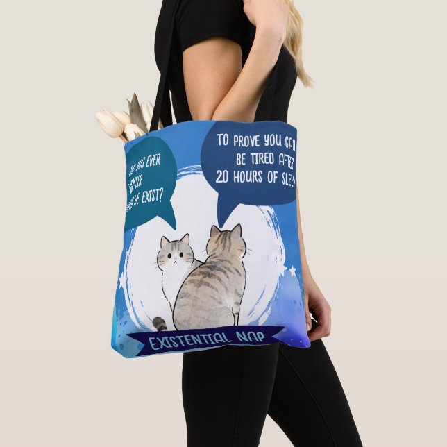 Existential Nap Funny Cat Sleep Humour Quote Tote Bag (Close Up)