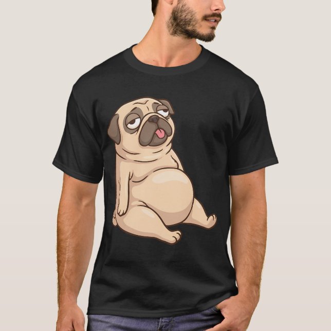Existing Is Exhausting Funny Lazy Pug Sitting T-Shirt (Front)