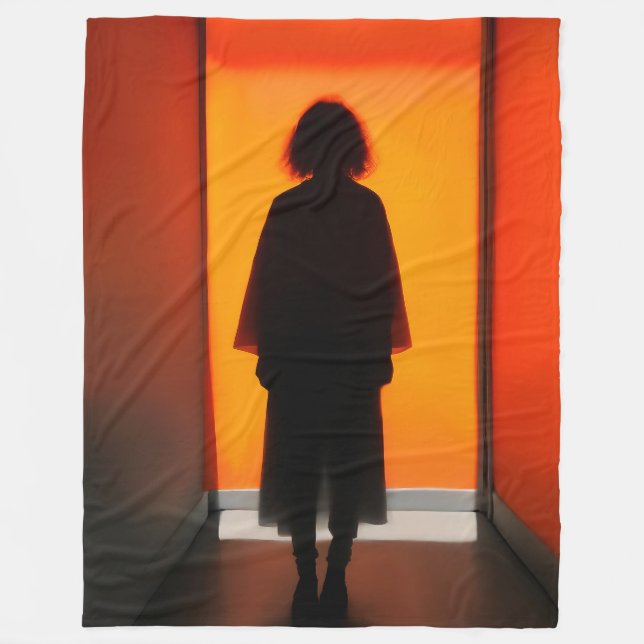Exit in Orange – Bold Silhouette Wall Art Fleece Blanket (Front)