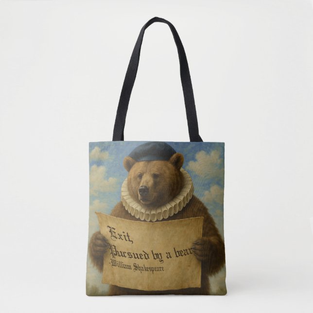 Exit, pursued by a bear Shakespeare quote bear Tote Bag (Front)